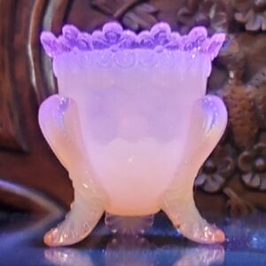 Vntg "Forget Me Not" Milky Opalescent Pink Glass Toothpick Holder by Degenhart